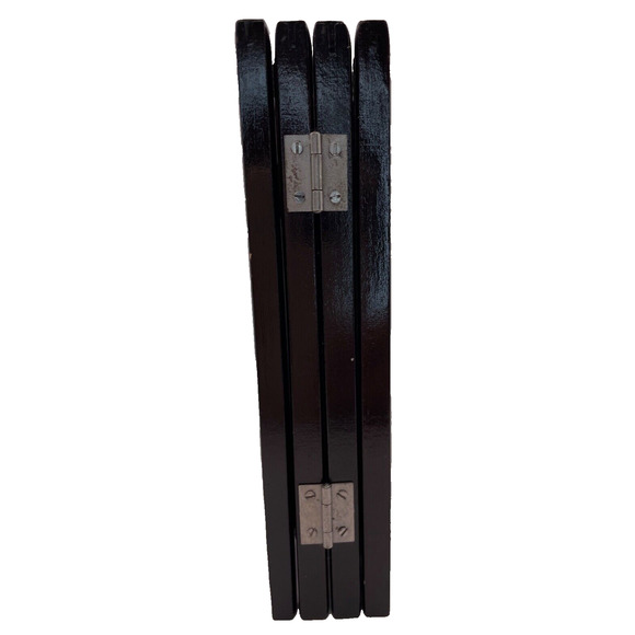 Vintage Asian Folding Screen Mini 4 Silk Panel Hand Painted Wood Bird/Floral - Picture 6 of 10